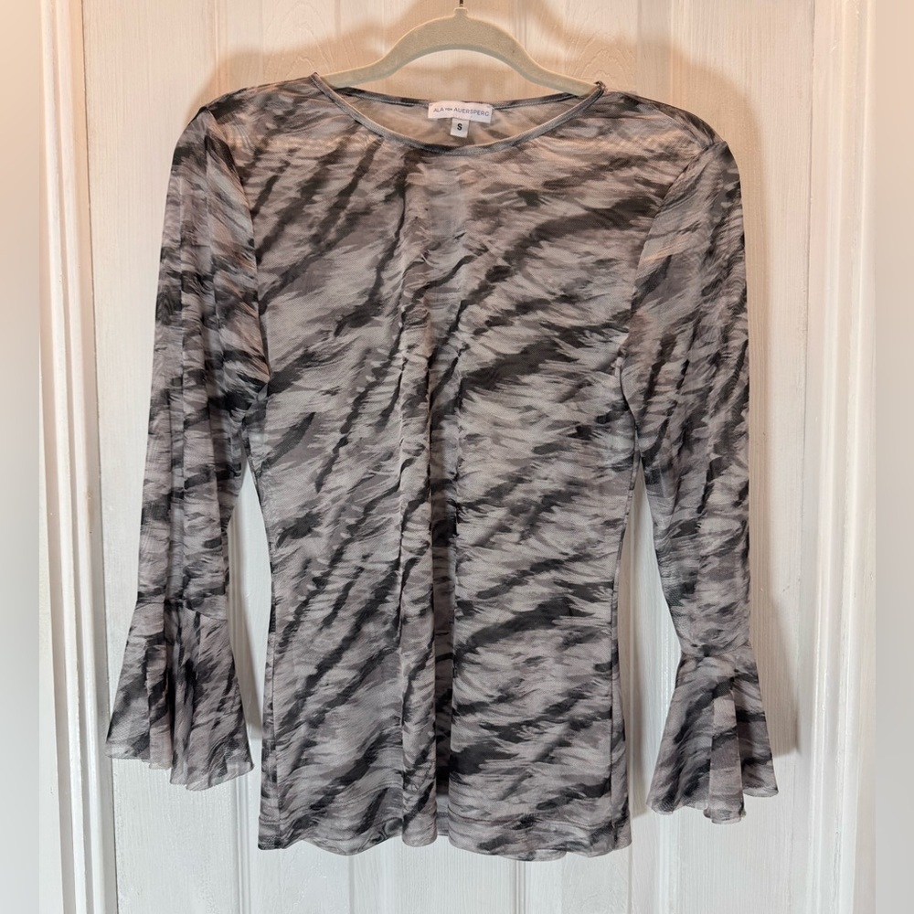 Ala Von Auersperg Assam Print Sheer Mesh Long Sleeve Top Women’s Size Small - Picture 10 of 10